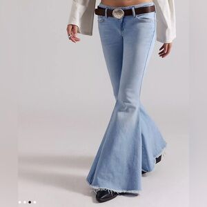 Free People Light Wash Flare Jeans with Frayed Hem